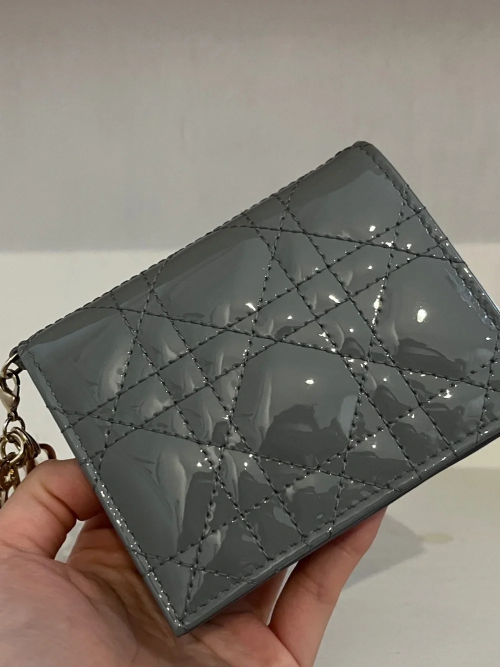 Dior Mini Lady Compact Wallet (Patent Gray)